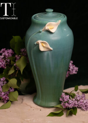 Calla Lily Large Lidded Urn in Seaspray Blue - Ephraim Pottery