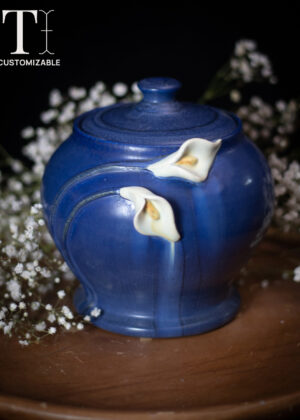 Calla Lily Small Lidded Urn in Indigo - Ephraim Pottery
