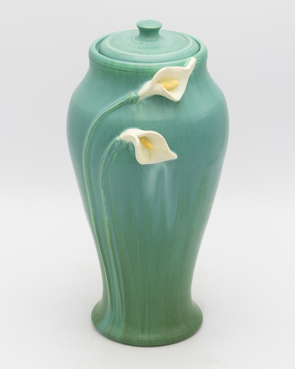 Calla Lily Large Lidded Urn in Seaspray Blue - Ephraim Pottery - Image 2