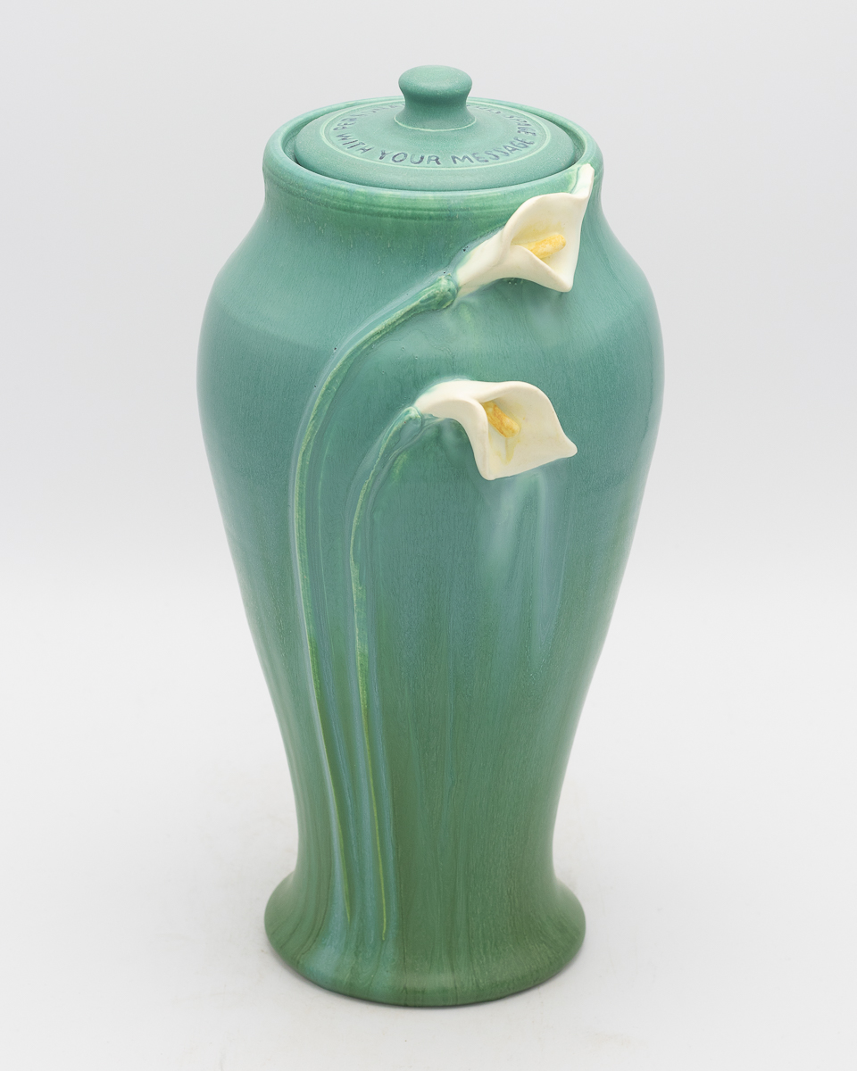 Calla Lily Large Lidded Urn in Seaspray Blue - Ephraim Pottery - Image 3