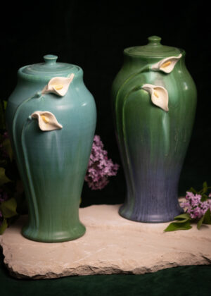 Calla Lily Large Lidded Urn in Leaf Green - Ephraim Pottery