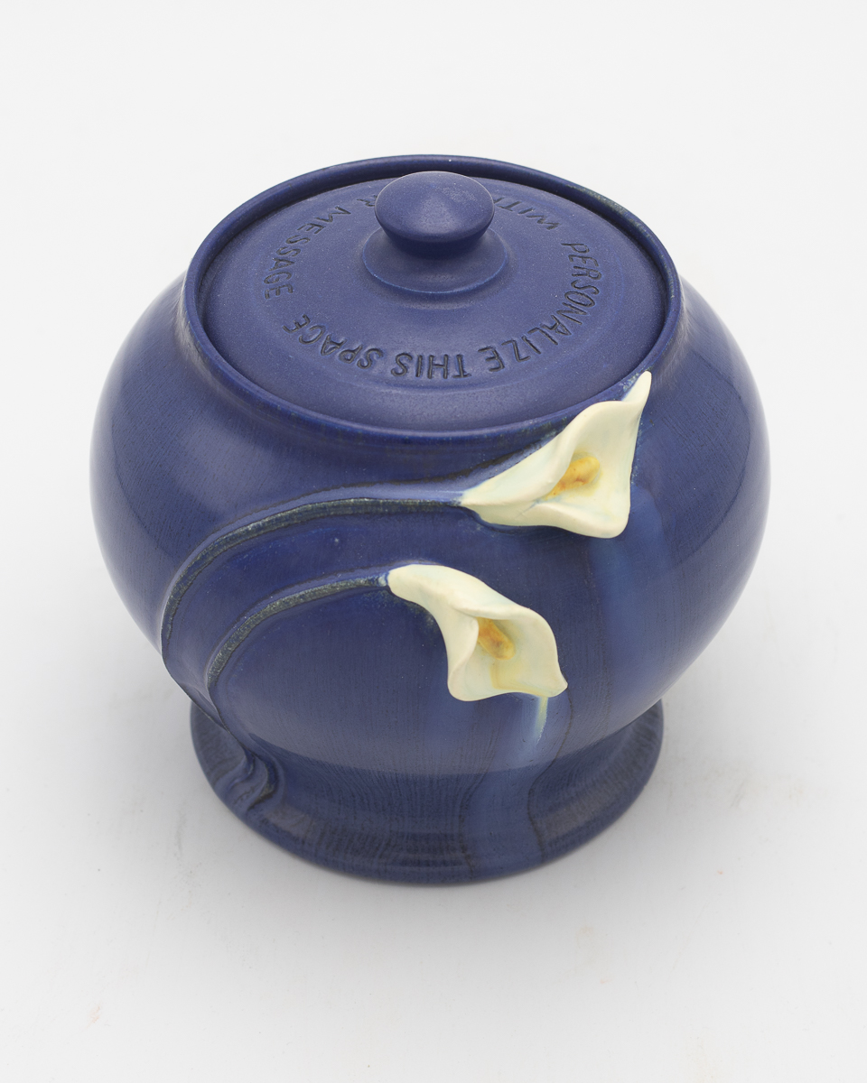 Calla Lily Small Lidded Urn in Indigo - Ephraim Pottery - Image 4