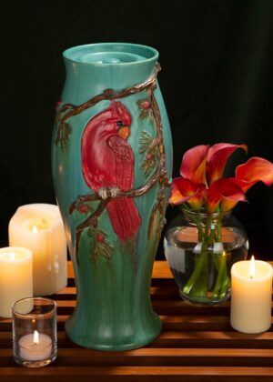 Cardinal Large Lidded Urn - Male - Ephraim Pottery